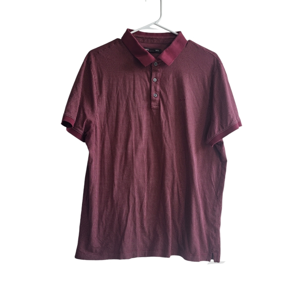 Michael Kors Maroon Dotted Collar Button Polo Men Shirt Size Large